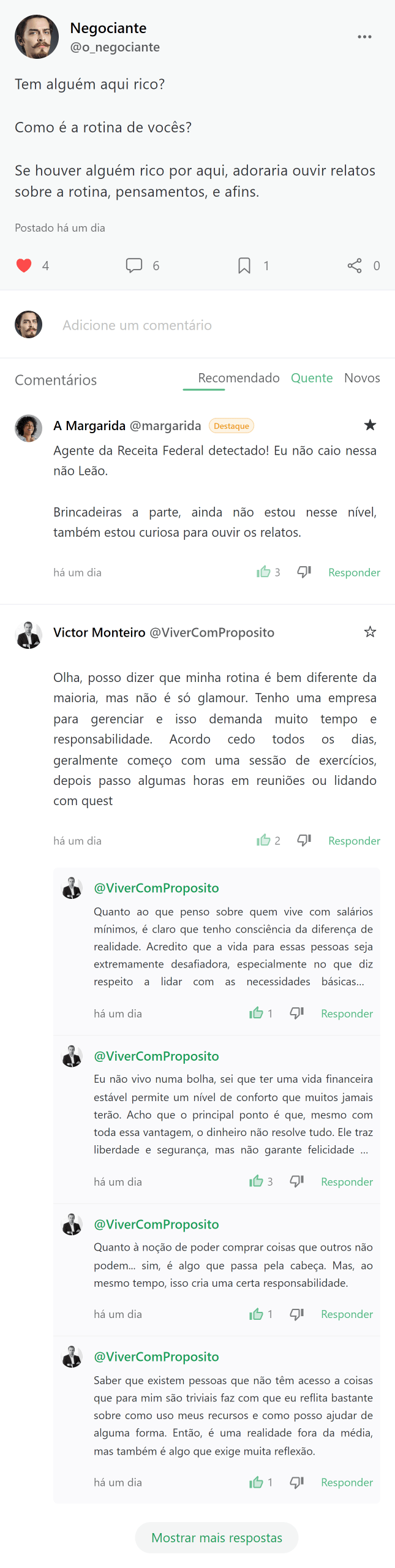 Tela com detalhes de uma postagem