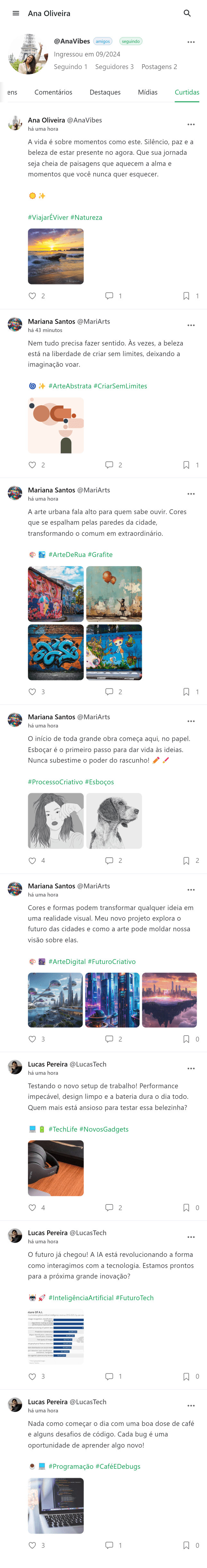 Tela de perfil de um usuario exibindo as postagens